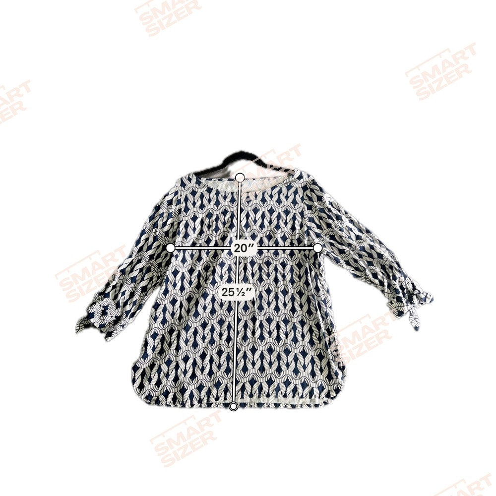 Escapada Living Navy White Geometric Rope Print Boatneck Tie Sleeve Blouse L - Picture 6 of 8